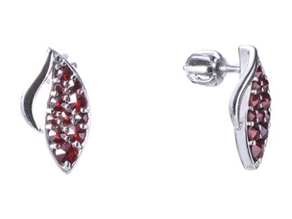 Silver earrings with czech garnet, rhodium plated - wave                                            