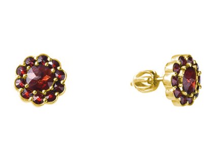 Silver earrings with czech garnet, gold plated - flower                                             