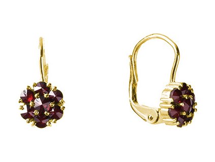 Silver earrings with czech garnet, gold plated - flower                                             