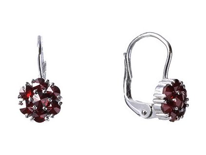 Silver earrings with czech garnet, rhodium plated - flower                                          