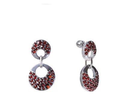 Silver earrings with czech garnet, rhodium plated - circle                                          