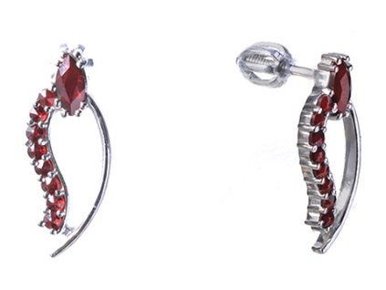 Silver earrings with czech garnet, rhodium plated - wave                                            