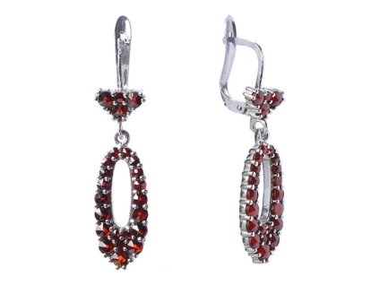 Silver earrings with czech garnet, rhodium plated - oval                                            
