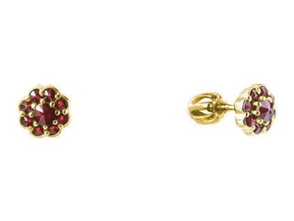 Silver earrings with czech garnet, gold plated - flower                                             