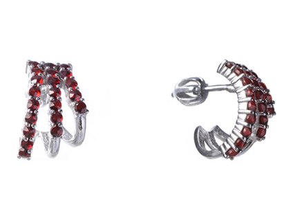Silver earrings with czech garnet, rhodium plated                                                   