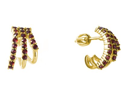 Silver earrings with czech garnet, gold plated                                                      