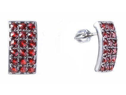 Silver earrings with czech garnet, rhodium plated - rectangle                                       