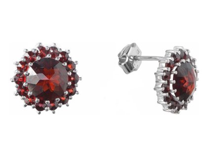 Silver earrings with czech garnet, rhodium plated - flower                                          
