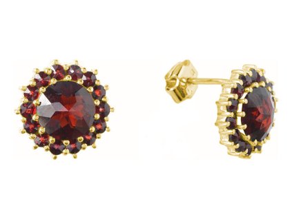 Silver earrings with czech garnet, gold plated - flower                                             