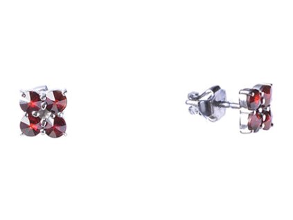 Silver earrings with czech garnet, rhodium plated - square                                          