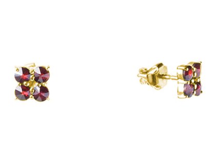 Silver earrings with czech garnet, gold plated - square                                             