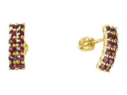 Silver earrings with czech garnet, gold plated - rectangle                                          