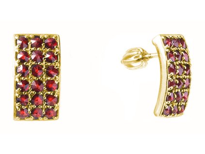 Silver earrings with czech garnet, gold plated - rectangle                                          