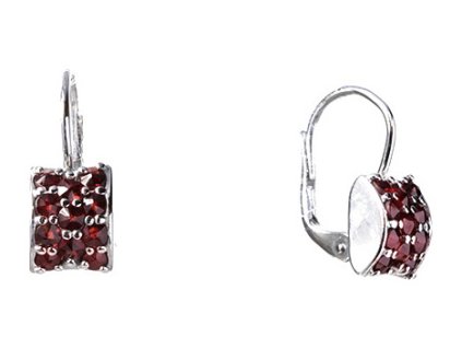 Silver earrings with czech garnet, rhodium plated - rectangle                                       