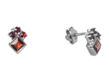 Silver earrings with czech garnet, rhodium plated - square                                          