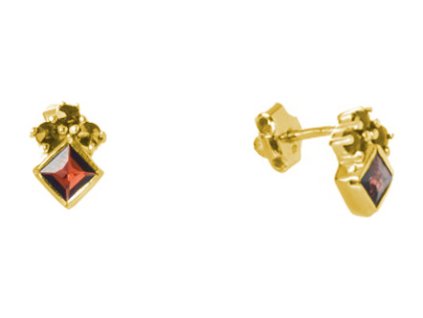 Silver earrings with czech garnet, gold plated - square                                             