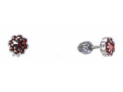 Silver earrings with czech garnet, rhodium plated - flower                                          