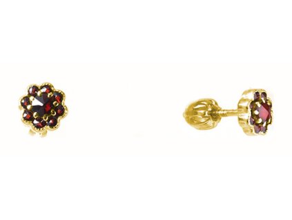 Silver earrings with czech garnet, gold plated - flower                                             