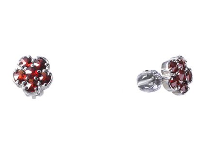Silver earrings with czech garnet, rhodium plated - flower                                          