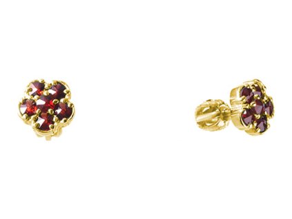 Silver earrings with czech garnet, gold plated - flower                                             