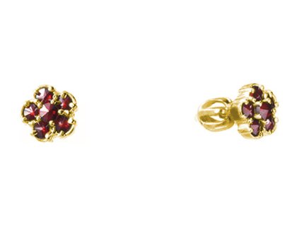 Silver earrings with czech garnet, gold plated - flower                                             