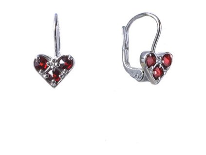 Silver earrings with czech garnet, rhodium plated - heart                                           