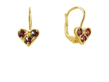 Silver earrings with czech garnet, gold plated - heart                                              
