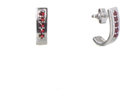 Silver earrings with czech garnet, rhodium plated - line                                            