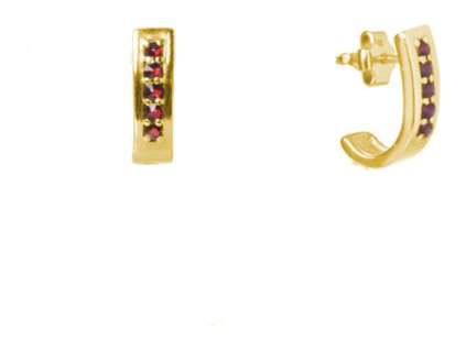 Silver earrings with czech garnet, gold plated - line                                               
