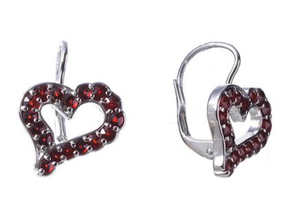 Silver earrings with czech garnet, rhodium plated - heart                                           