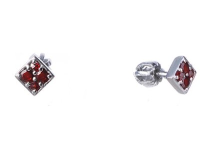 Silver earrings with czech garnet, rhodium plated - square                                          