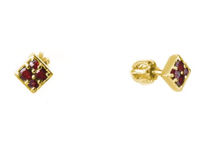 Silver earrings with czech garnet, gold plated - square                                             