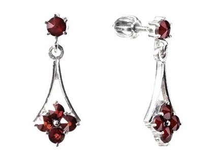 Silver earrings with czech garnet, rhodium plated - drop                                            