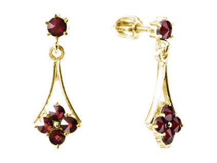 Silver earrings with czech garnet, gold plated - drop                                               