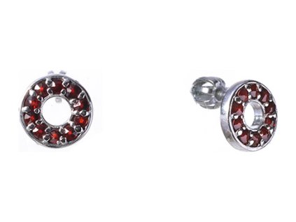 Silver earrings with czech garnet, rhodium plated - circle                                          