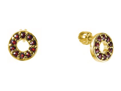 Silver earrings with czech garnet, gold plated - circle                                             