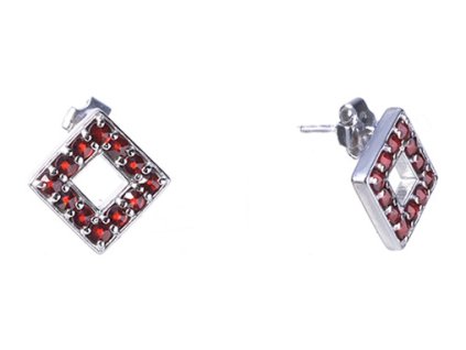 Silver earrings with czech garnet, rhodium plated - square                                          