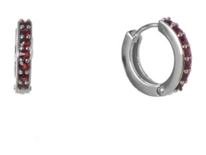 Silver earrings with czech garnet, rhodium plated - circle                                          