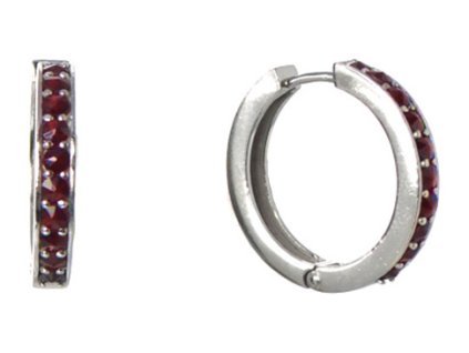 Silver earrings with czech garnet, rhodium plated - circle                                          