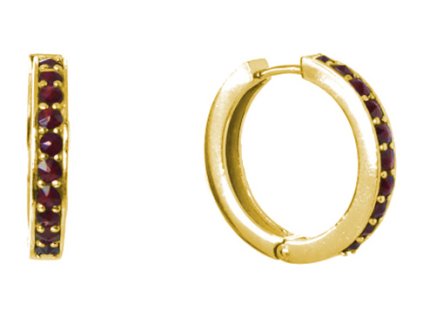 Silver earrings with czech garnet, gold plated - circle                                             