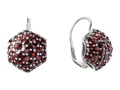 Silver earrings with czech garnet, rhodium plated - raspberry                                       