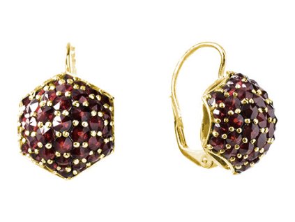 Silver earrings with czech garnet, gold plated - raspberry                                          