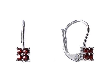Silver earrings with czech garnet, rhodium plated - square                                          