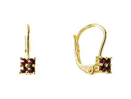 Silver earrings with czech garnet, gold plated - square                                             