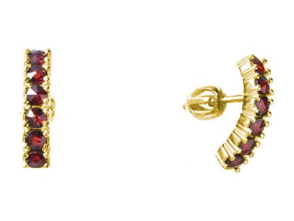 Silver earrings with czech garnet, gold plated - line                                               