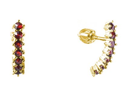 Silver earrings with czech garnet, gold plated - line                                               