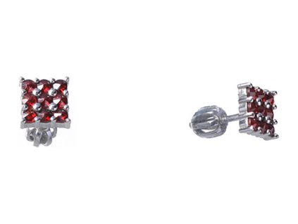 Silver earrings with czech garnet, rhodium plated - square                                          
