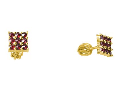 Silver earrings with czech garnet, gold plated - square                                             