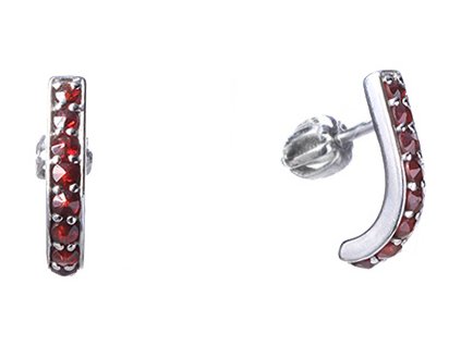 Silver earrings with czech garnet, rhodium plated - line                                            