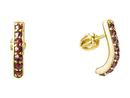 Silver earrings with czech garnet, gold plated - line                                               